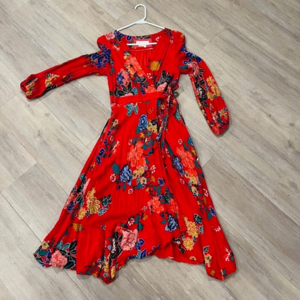 Anthropologie red floral maxi